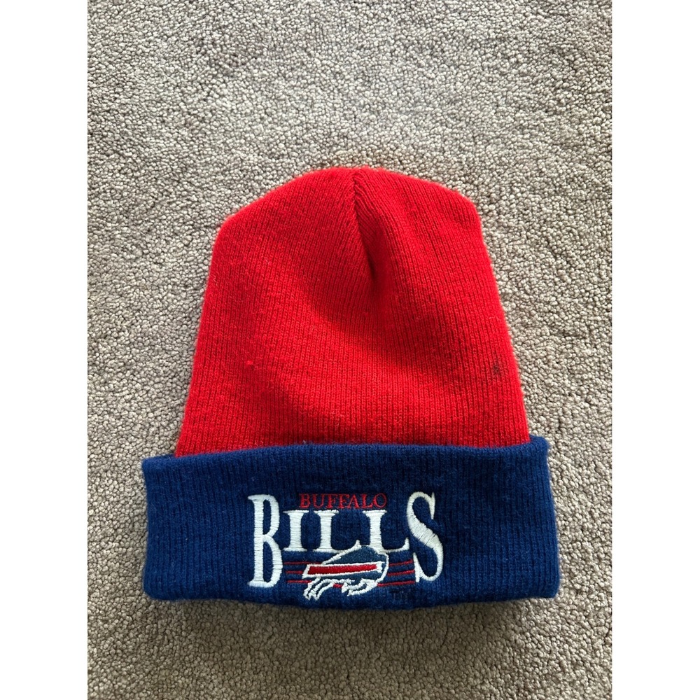 Vintage 90s Rare Buffalo Bills Beanie NFL Pro Line Knit Hat Red Blue Made in USA
